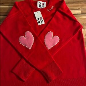 XOKR Women's Red Sweater with Heart Details